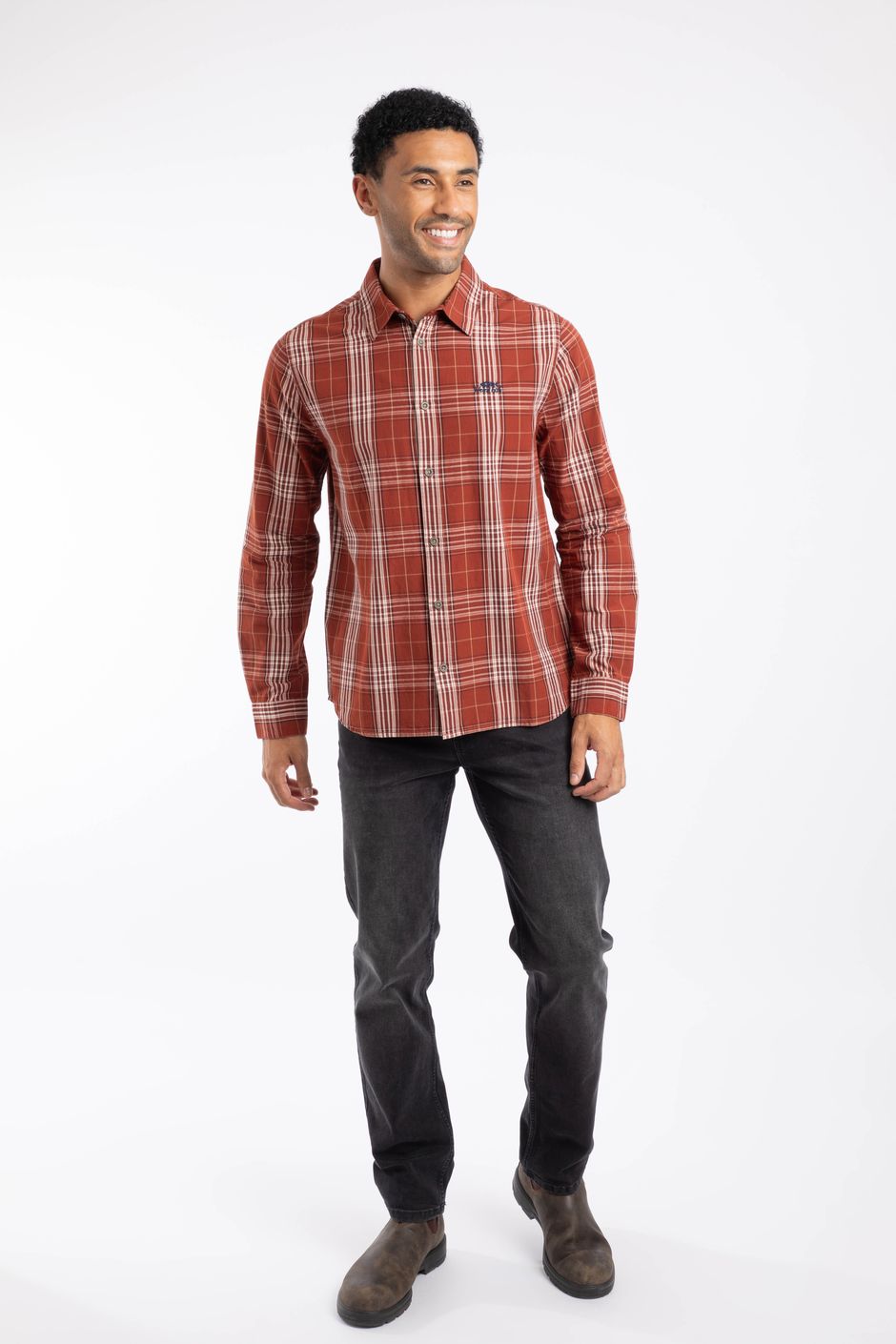 Lando Long Sleeve Check Shirt Rust Leaves