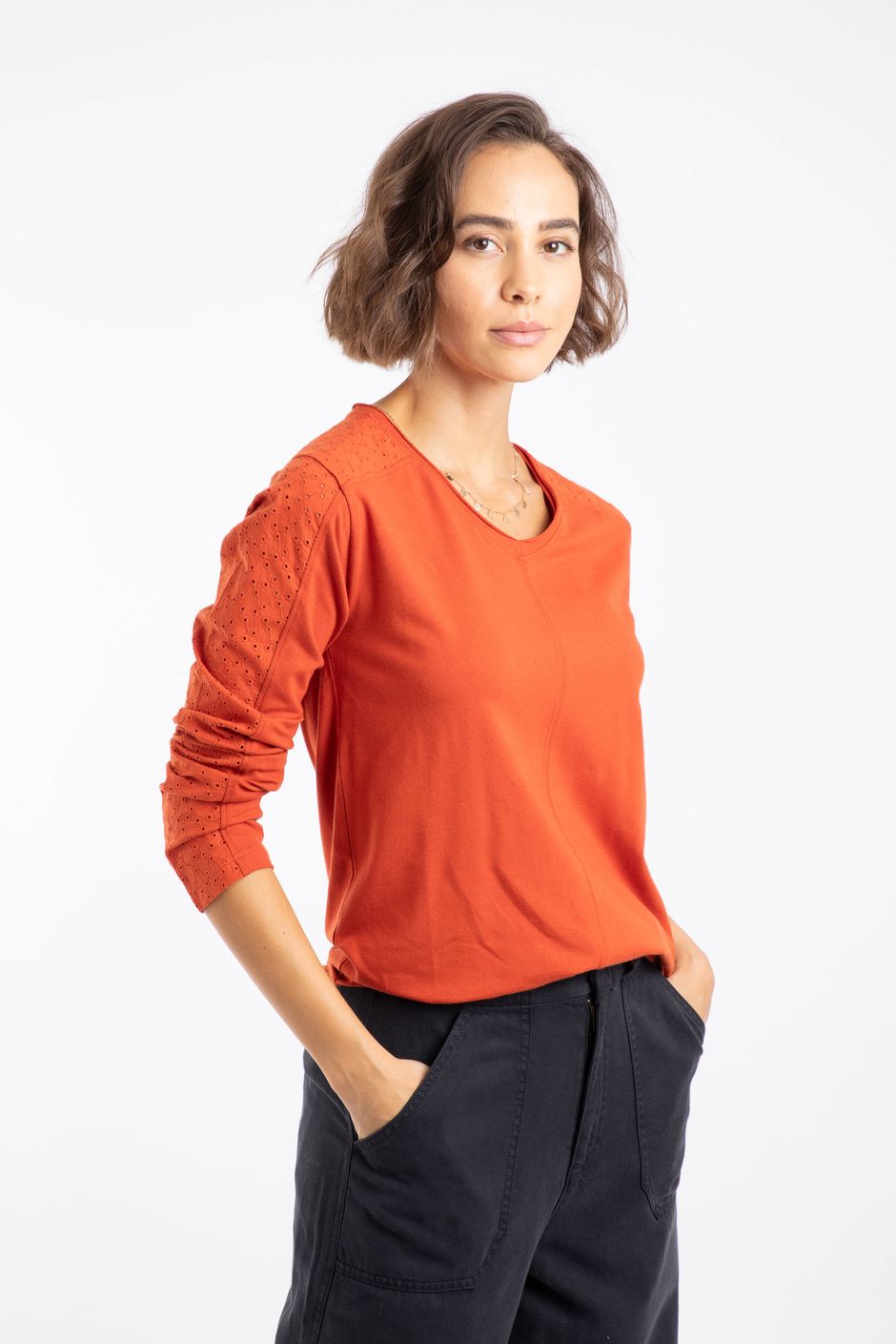 Topia Organic Cotton Long Sleeve Outfitter Top Rust Leaves