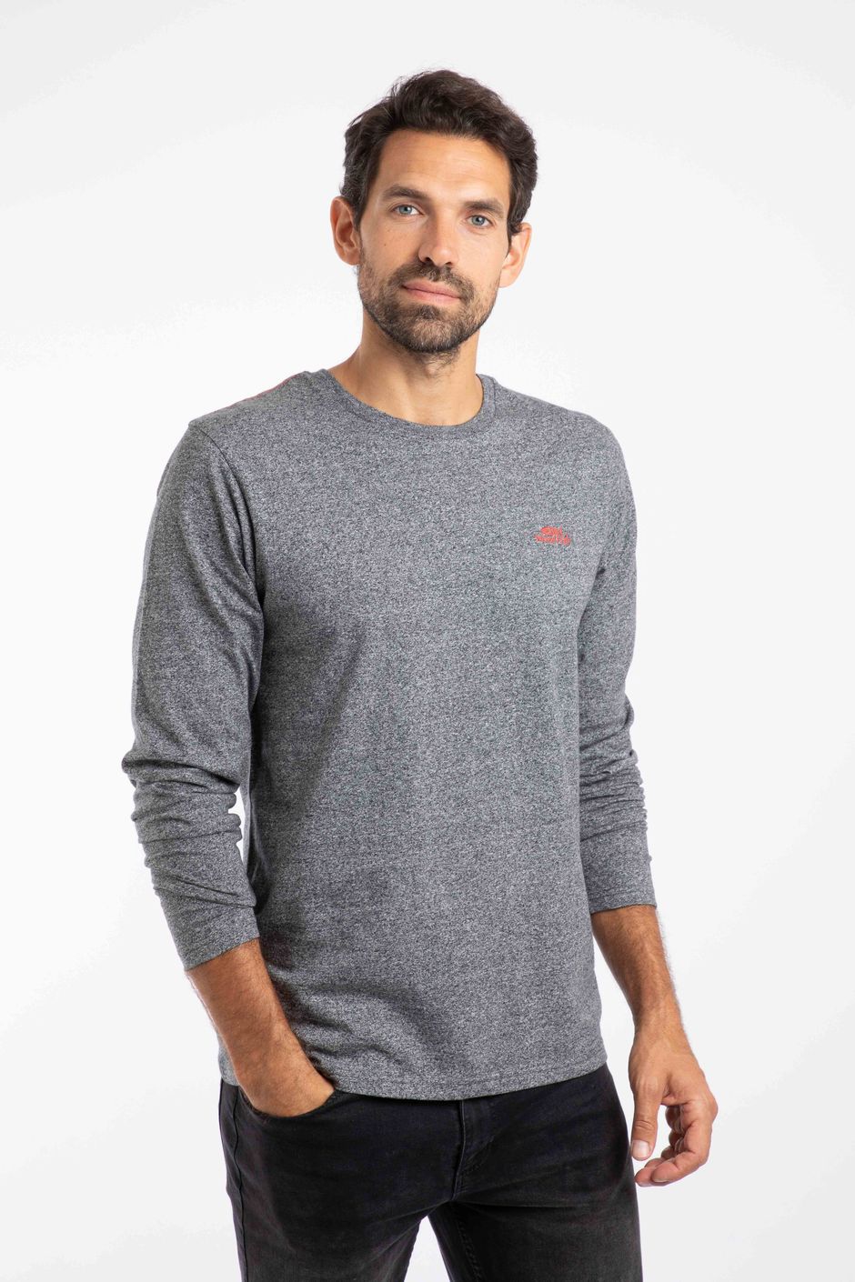 Fins Branded Long Sleeve T-Shirt Ebony Marl