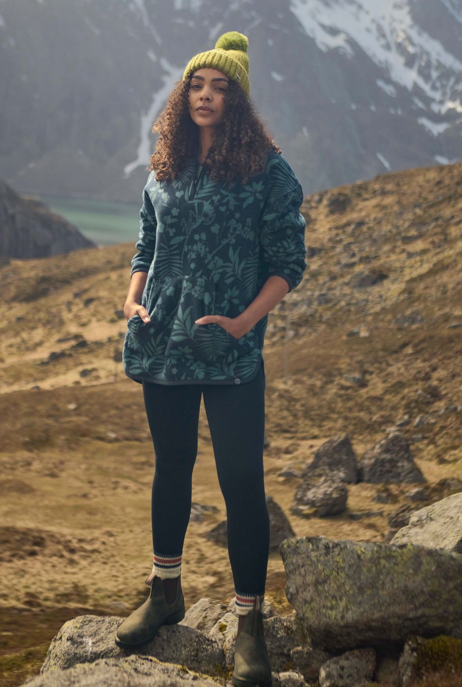 Ester Eco Printed Polar Popover Hoodie Green Ivy