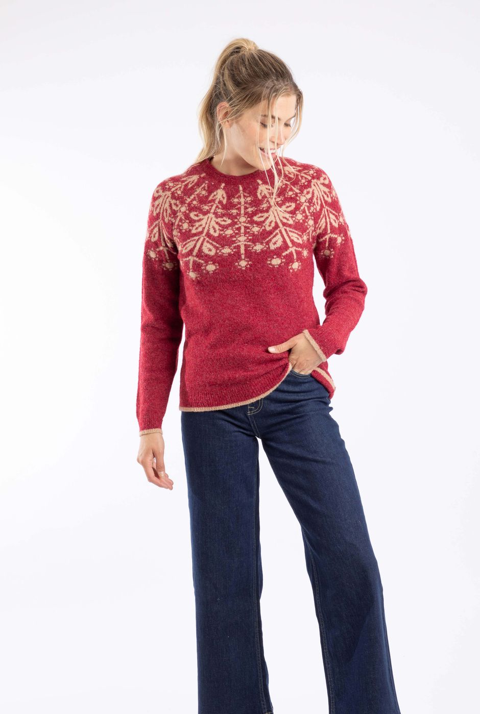 Miska Fair Isle Jumper Rhubarb
