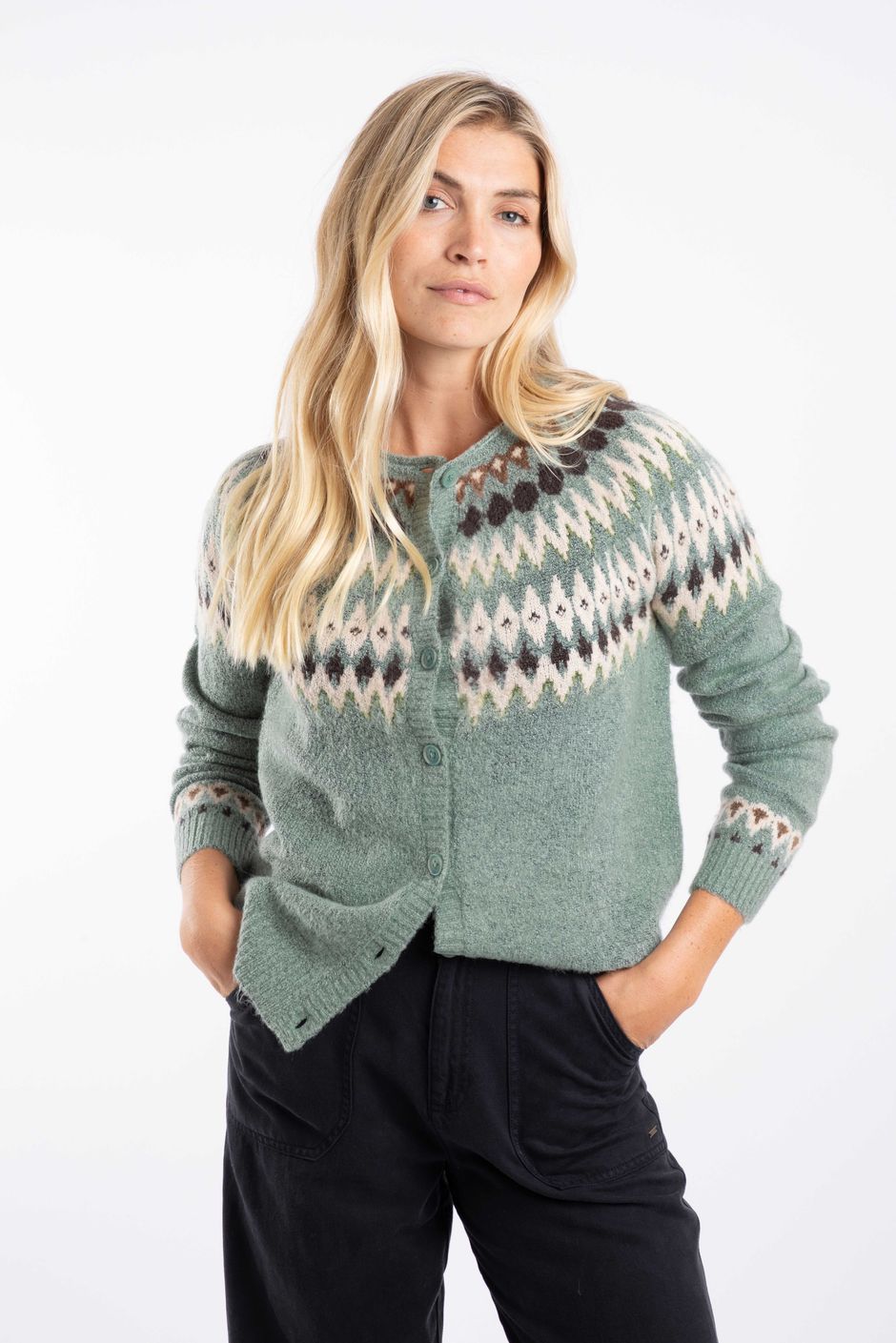 Hatty Fair Isle Cardigan Sea Mist