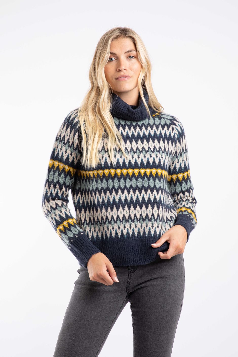 Annecy Fair Isle Roll Neck Jumper Midnight