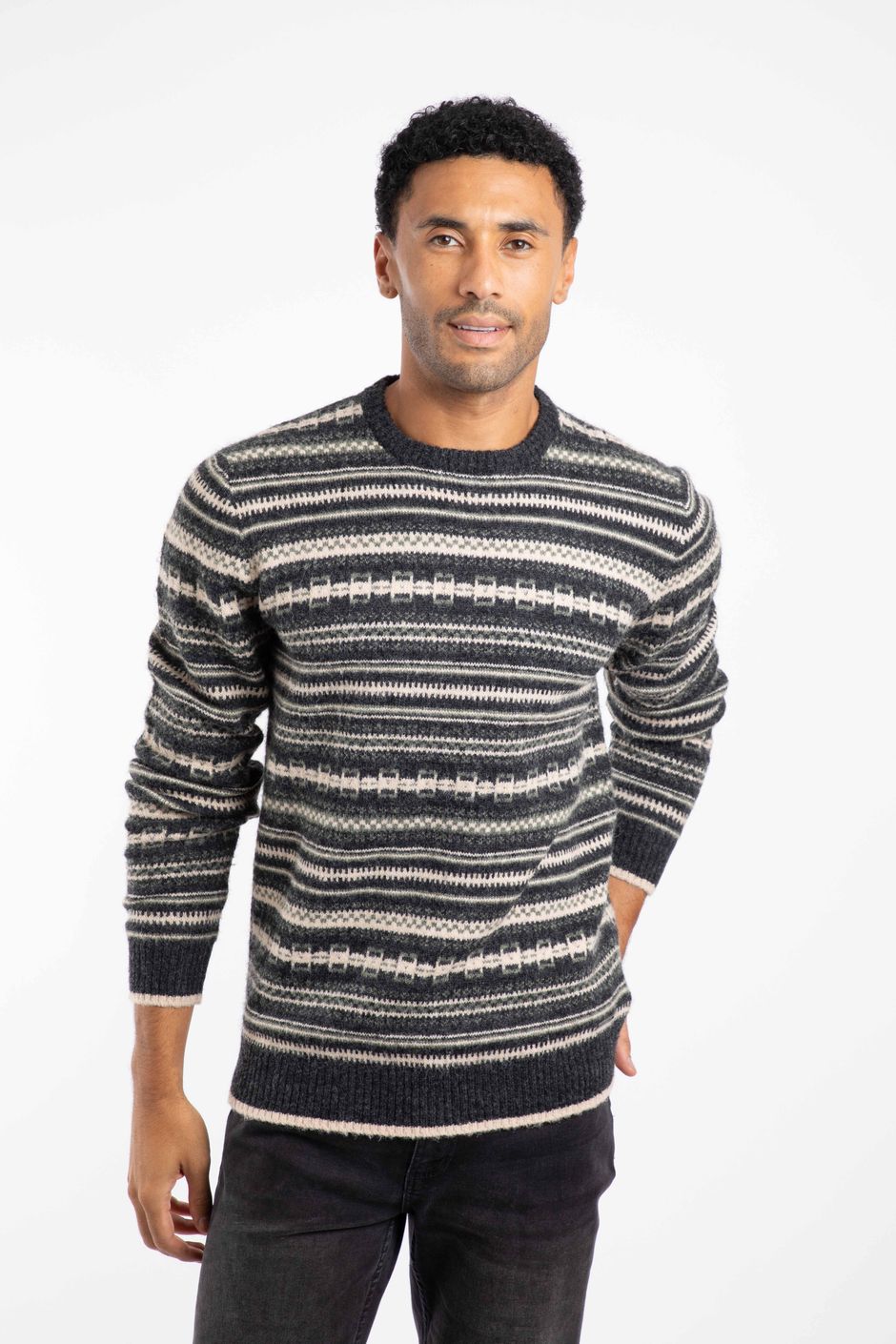 Fastolf Fair Isle Crew Neck Jumper Black