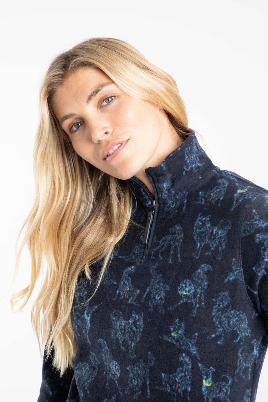 Reena 1/4 Zip Printed Micro Fleece  Lake Blue
