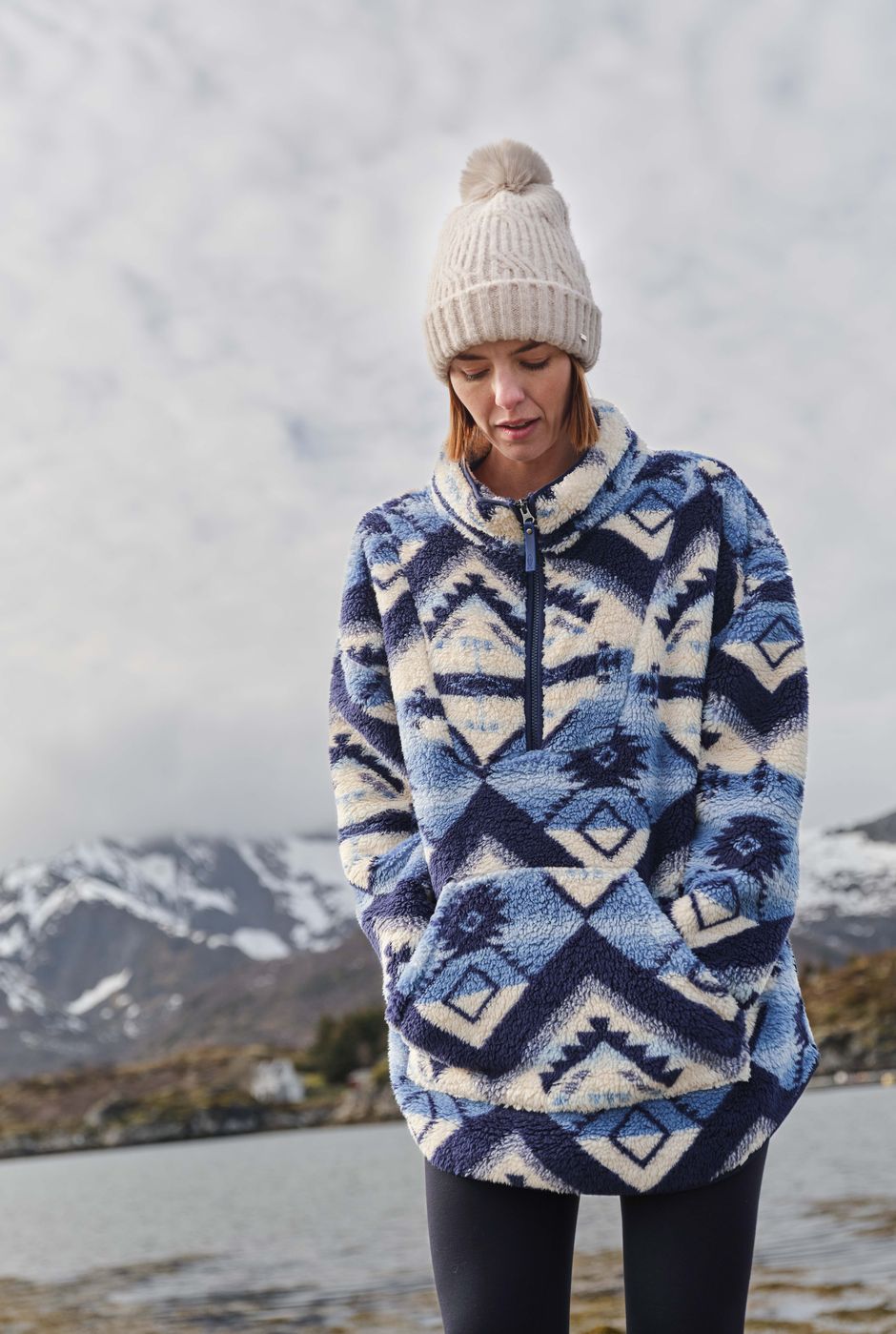 Pikard Printed Plush Qtr Zip Fleece Eclipse Blue