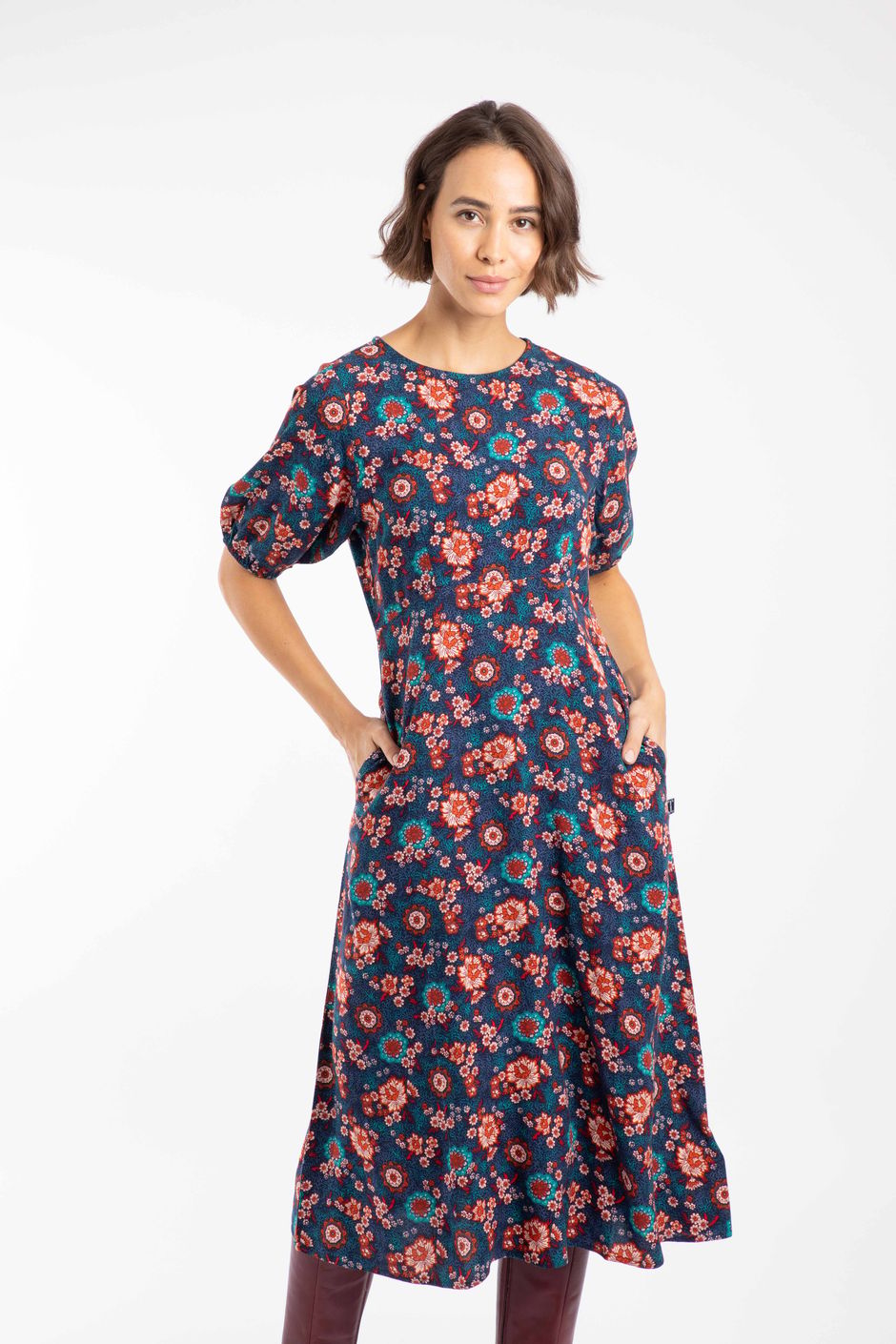 (4p. pack) Blue Printed Viscose Midi Dress - V3 main image 0