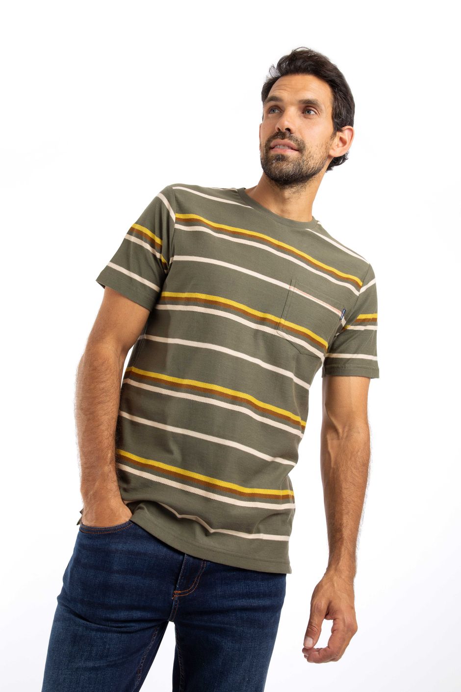 Herne Organic Cotton Stripe T-Shirt Deep Lichen Green