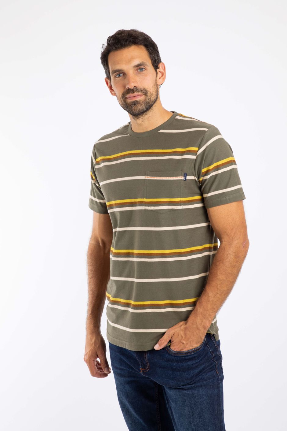 Regular linen stripe t-shirt - GOTS/Vegan - Blue stripe