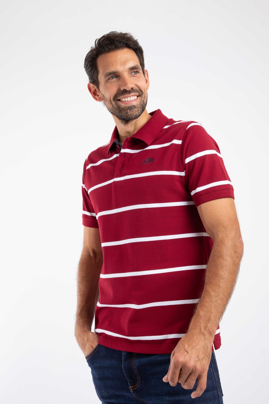 Fabian Organic Cotton Striped Pique Polo Garnet