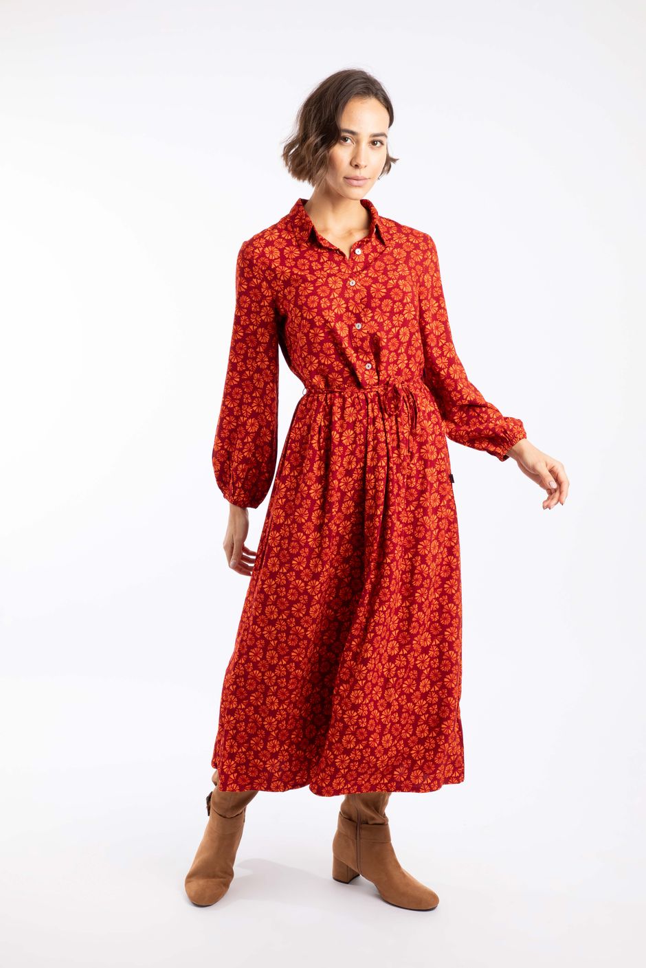 Steffan Viscose Printed Maxi Dress Garnet