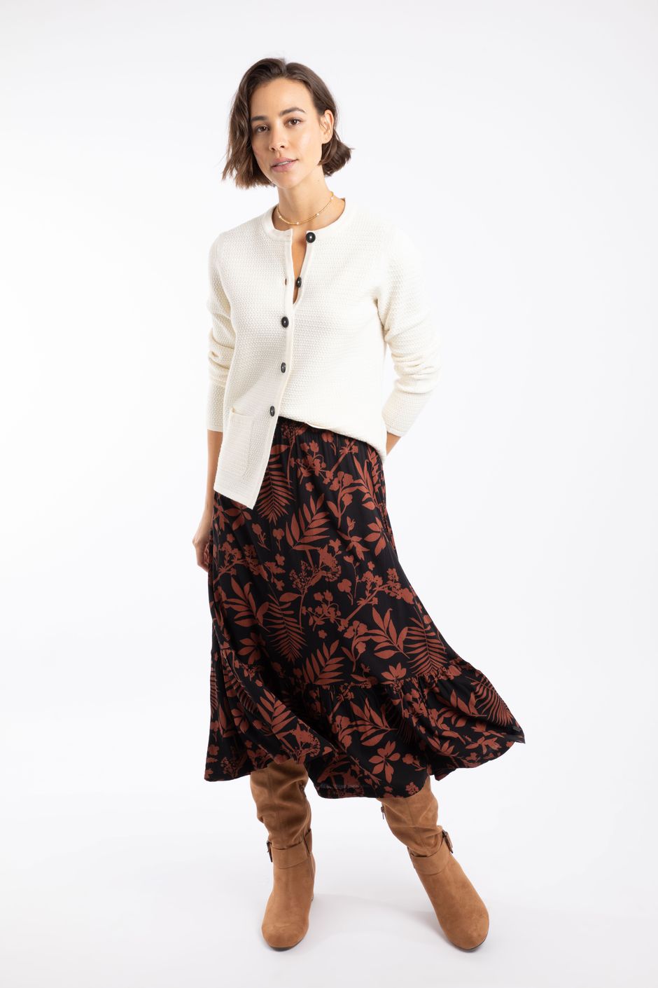 Minnerve Viscose Tiered Maxi Skirt Bitter Chocolate