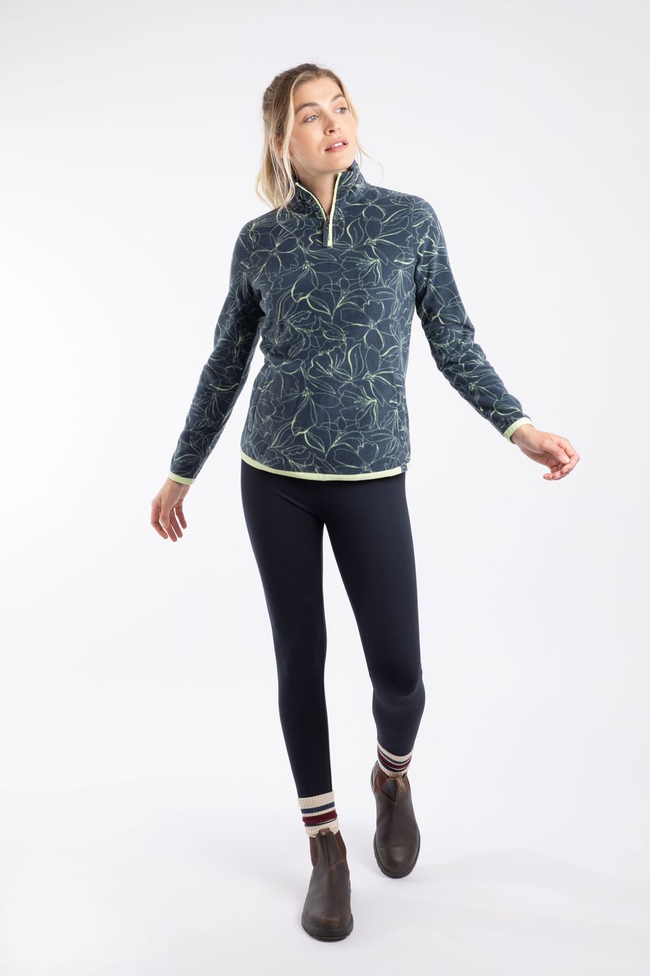 Reena 1/4 Zip Printed Micro Fleece  Moonlight Blue
