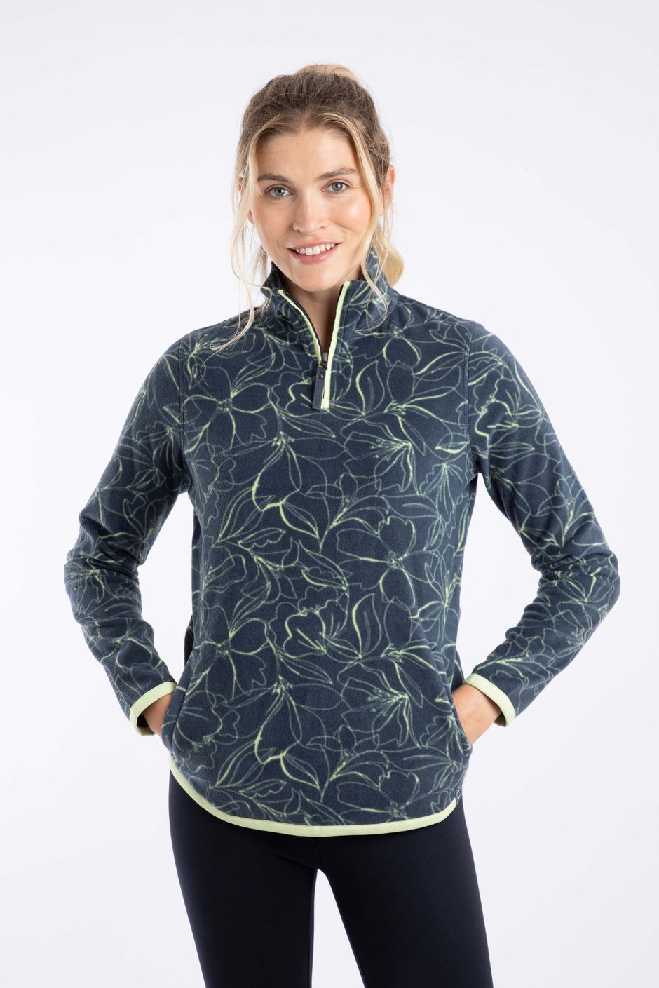 Blue Microfleece Reena 1/4 Zip Printed Micro Fleece Moonlight Blue | Weird Fish
