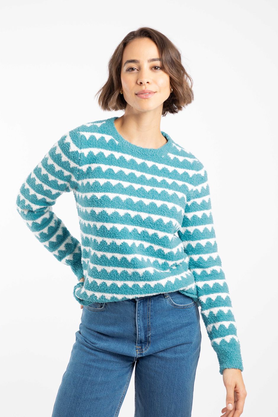 Tyla Cosy Knit Scalloped Jumper Powder Blue
