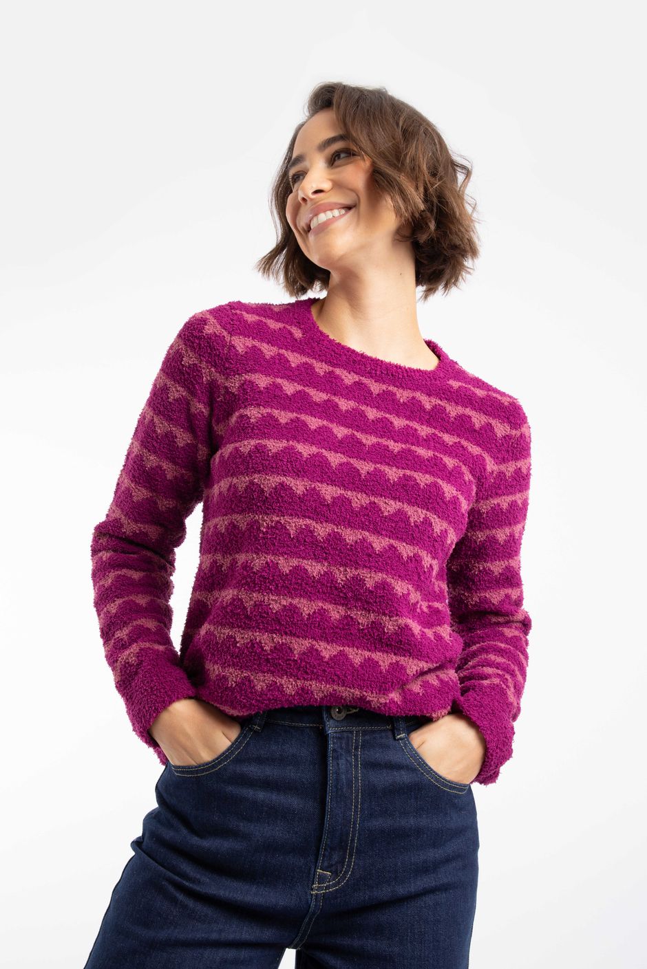 Tyla Cosy Knit Scalloped Jumper Purple Wine