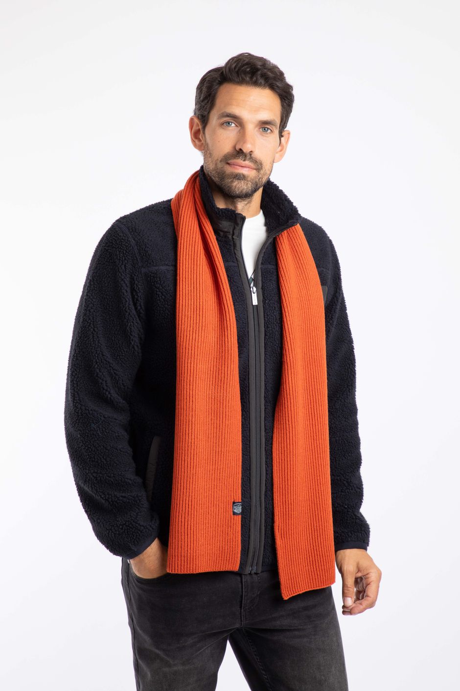 Stornoway Ribbed Scarf Rust Leaves