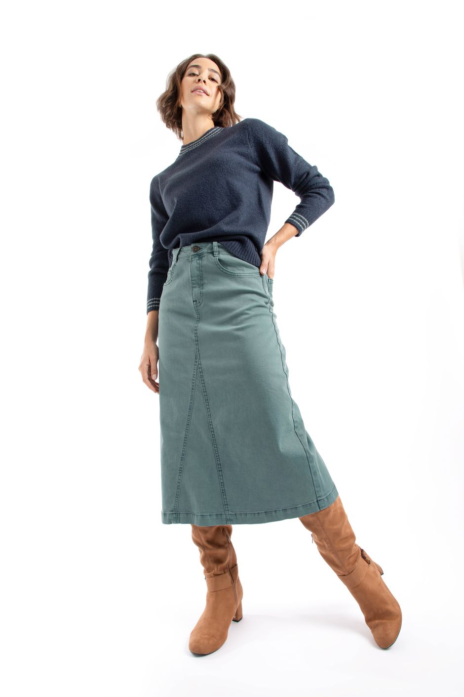 Juda Longline Denim Skirt Deep Teal