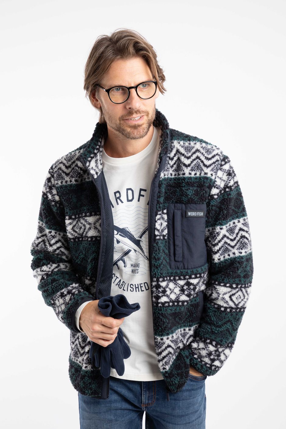 Lucian Full Zip Jacquard Borg Fleece Navy