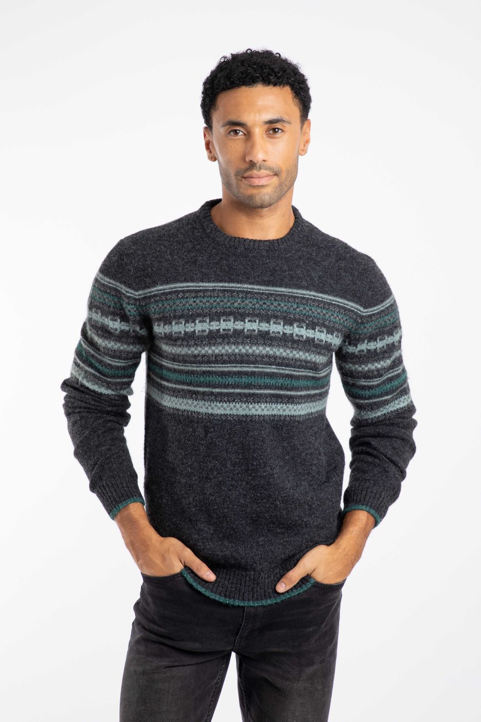 Orson Fair Isle Crew Neck Jumper Black