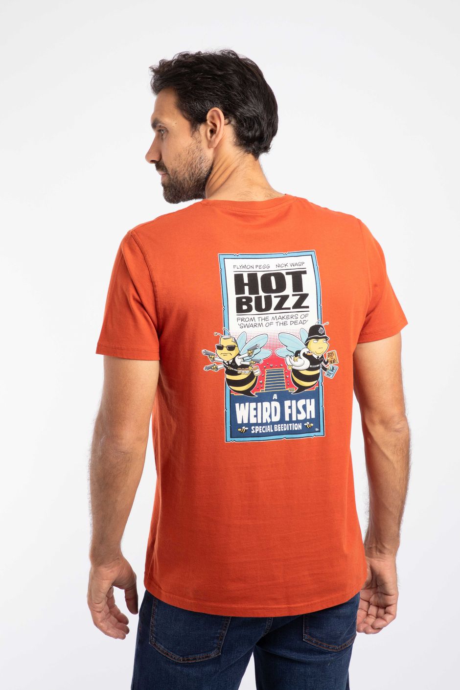 Hot Buzz Back Print Artist T-Shirt Rust Leaves
