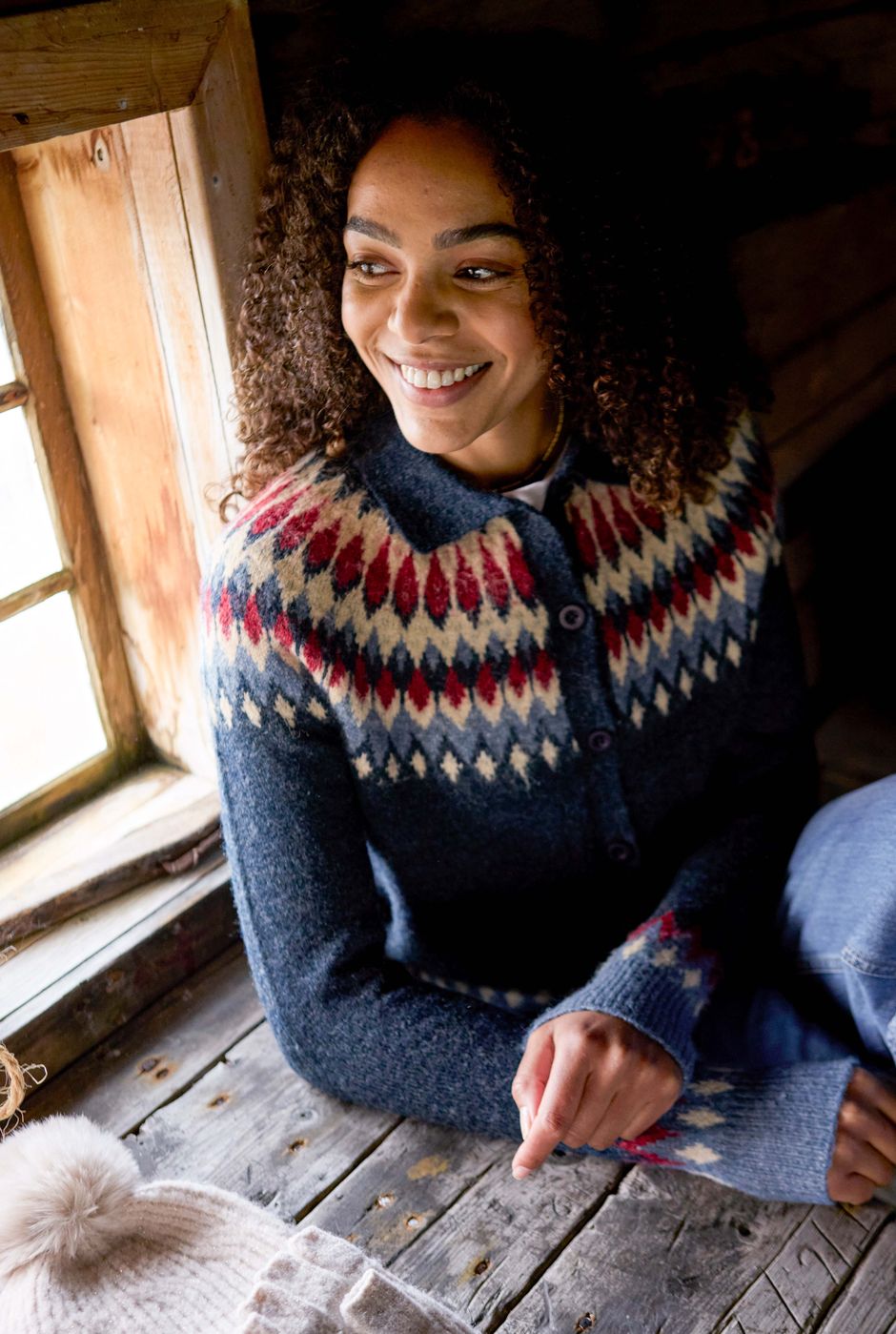 Jelena Fair Isle Collar Cardigan Navy