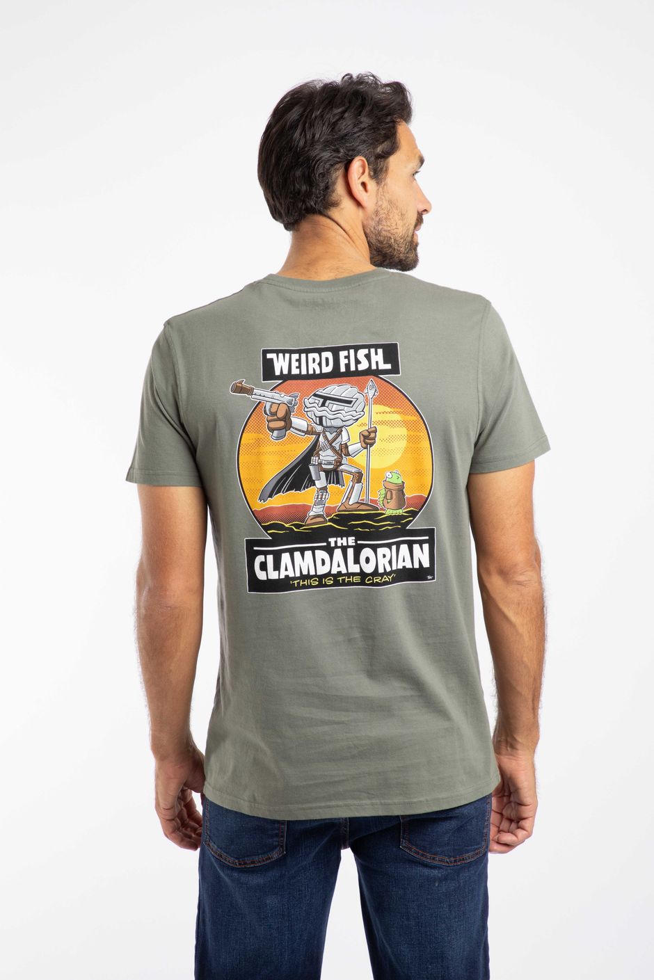 Clamdalorian Back Print Artist T-Shirt Storm Grey