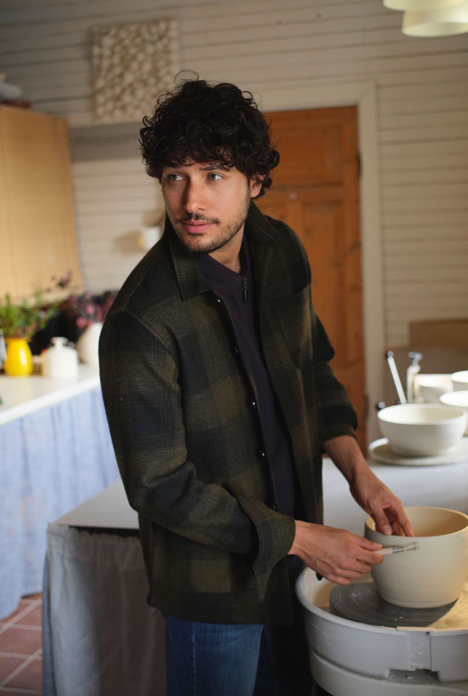 Ryburn Check Over Shirt Dark Olive