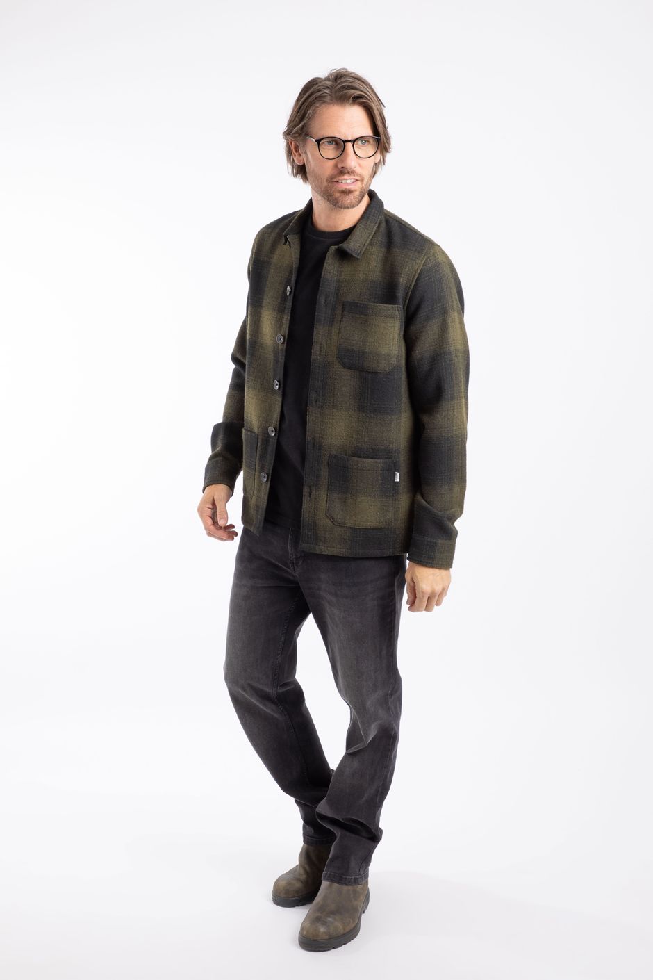 Ryburn Check Over Shirt Dark Olive