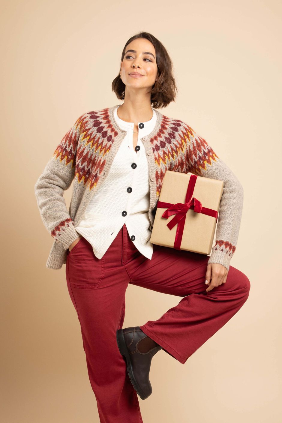 Hatty Fair Isle Cardigan Chalk