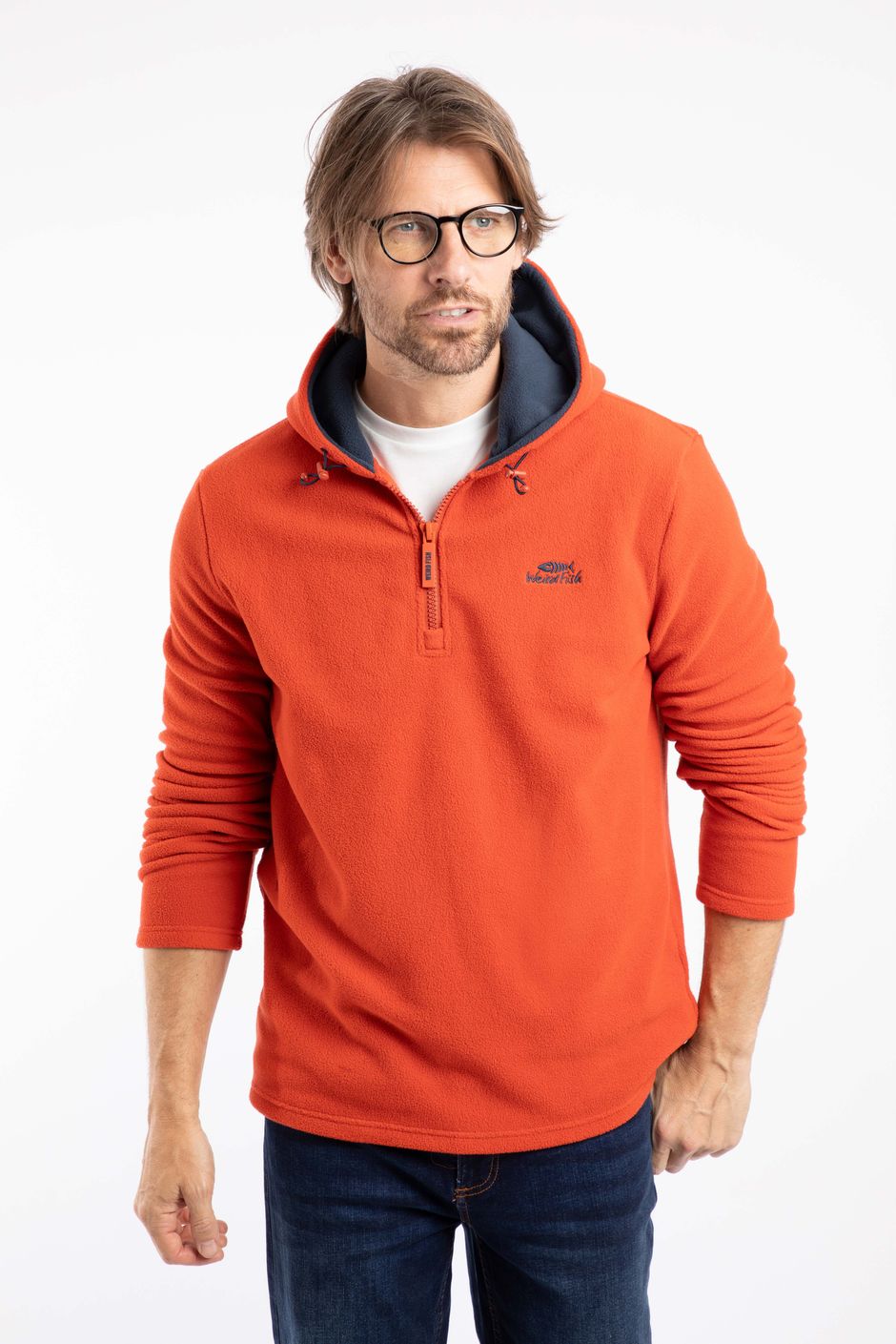 Gervase 1/4 Zip Microfleece Hoodie Rust Leaves