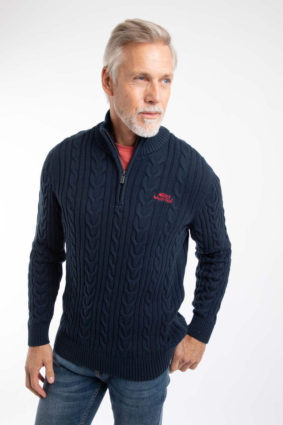 Heath 1/4 Zip Cable Knit Jumper Navy