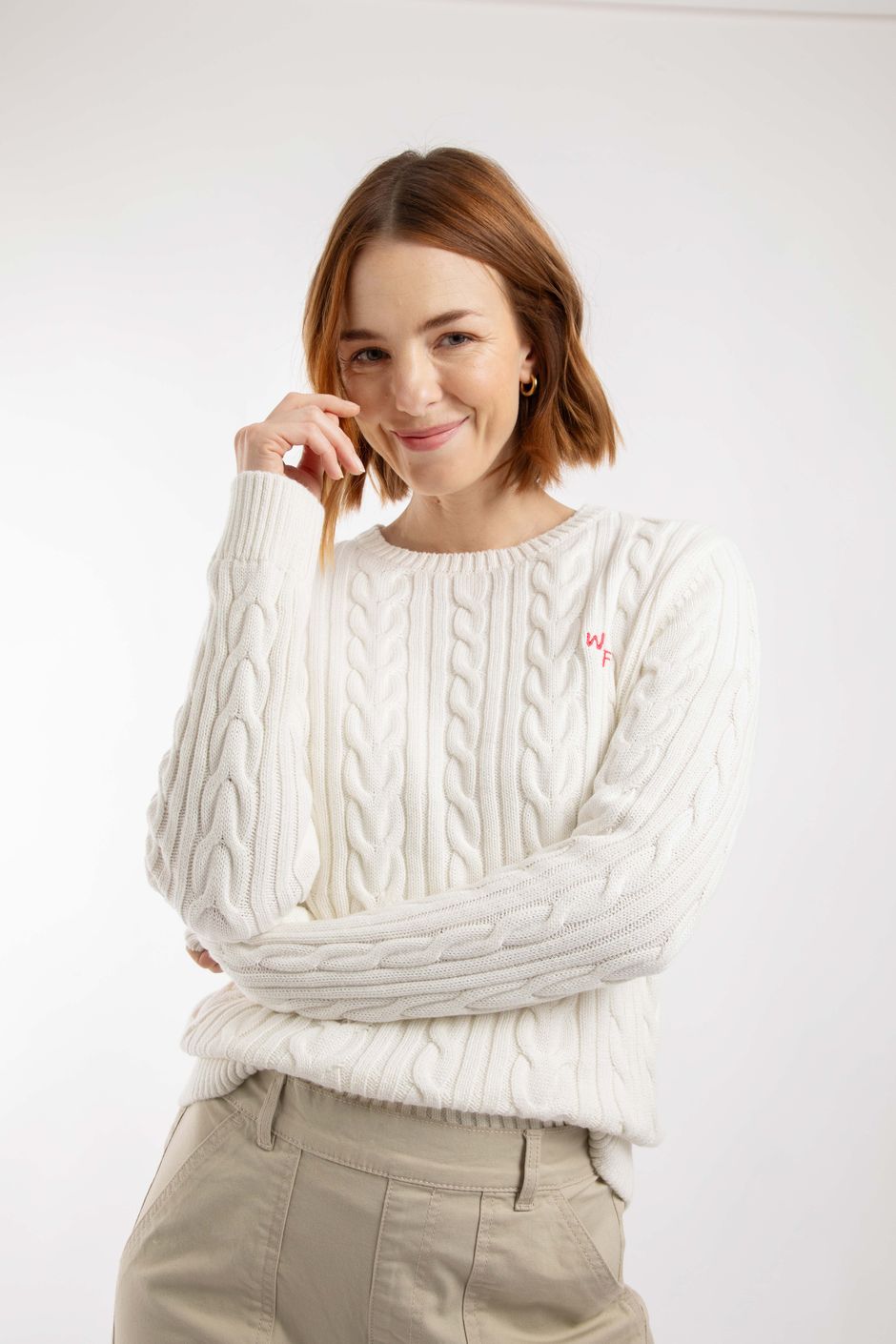 Amberise Crew Neck Cable Knit Jumper Light Cream