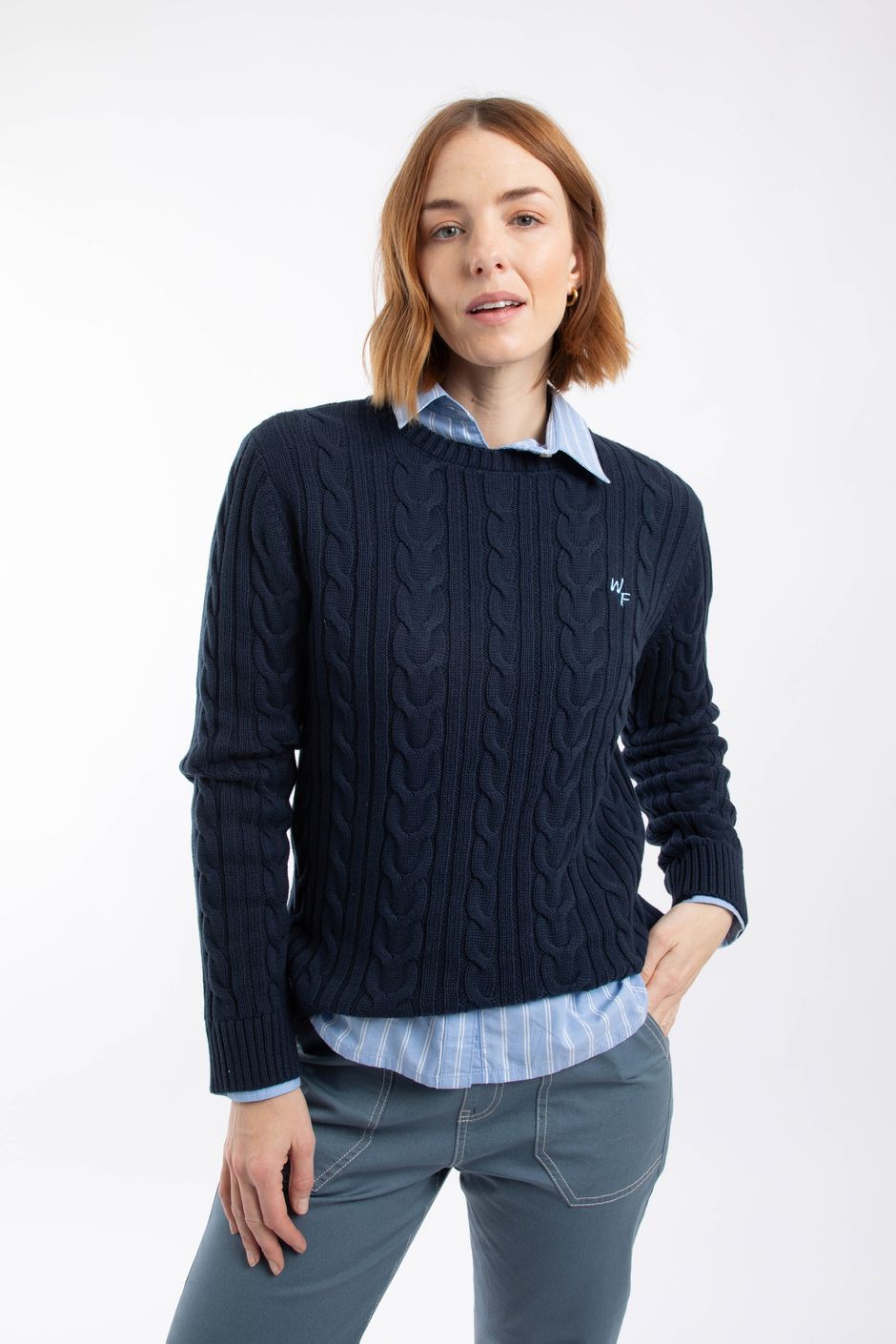 Amberise Crew Neck Cable Knit Jumper Navy