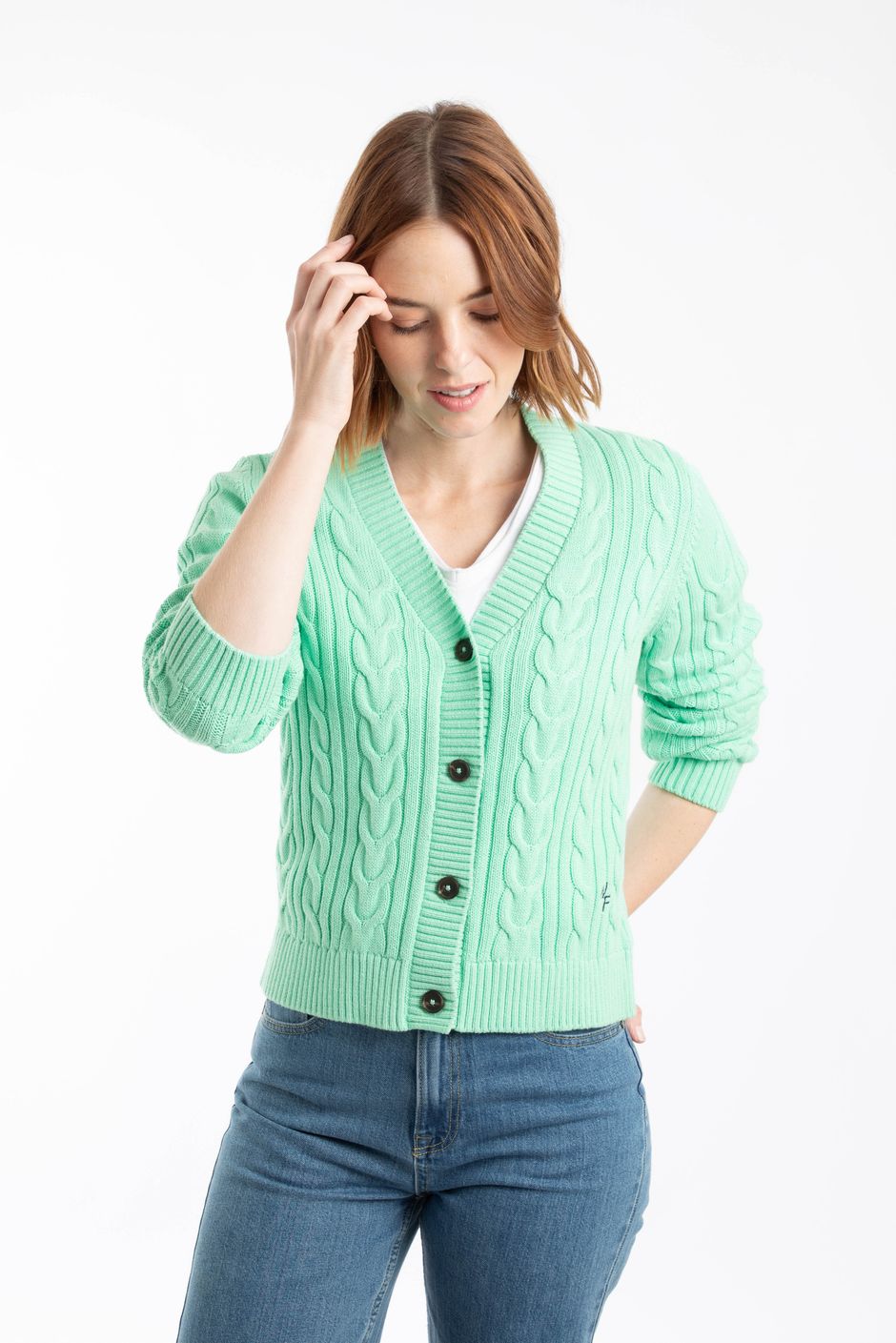 Constance Cable Knit Cardigan Apple Mint