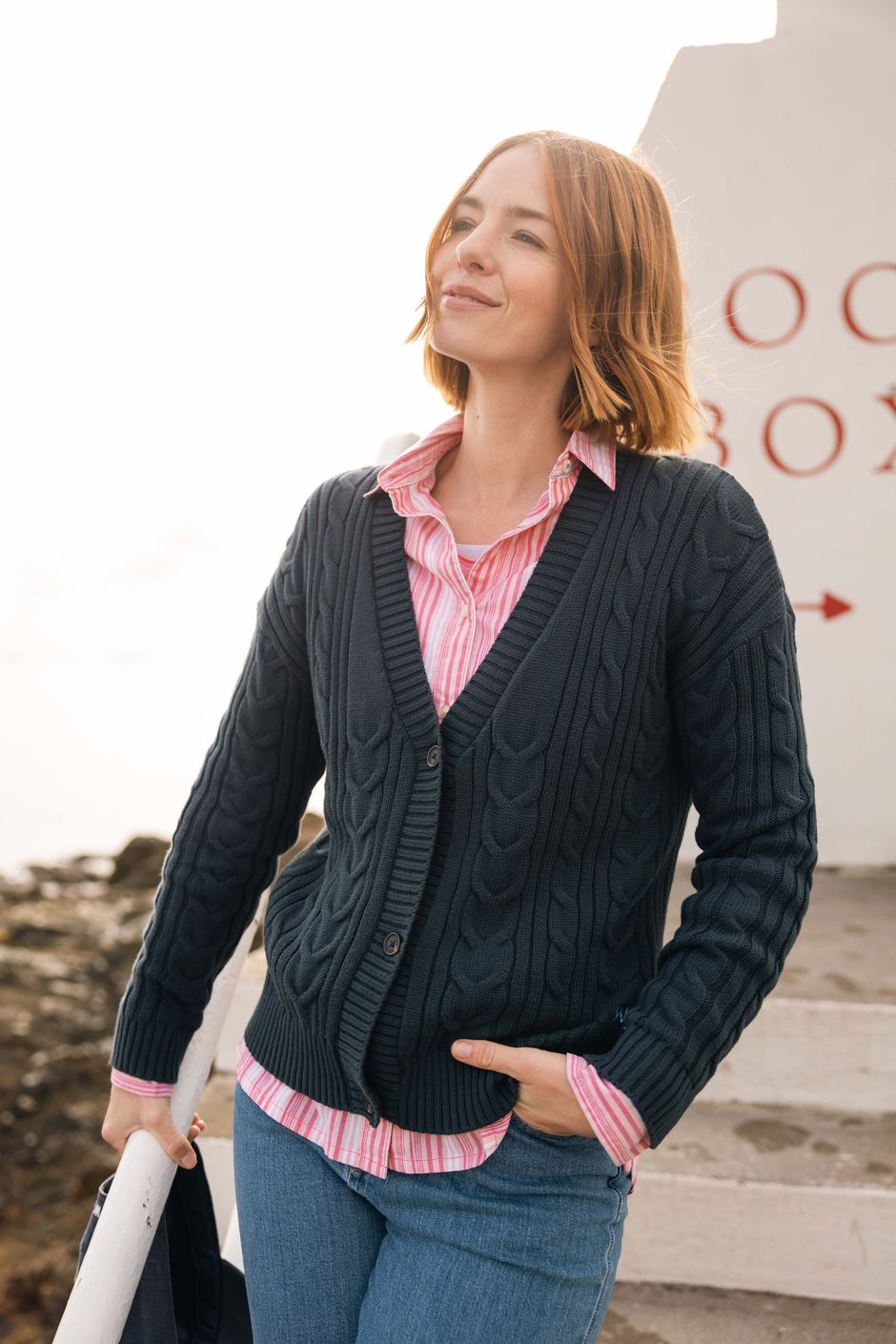 Constance Cable Knit Cardigan Navy