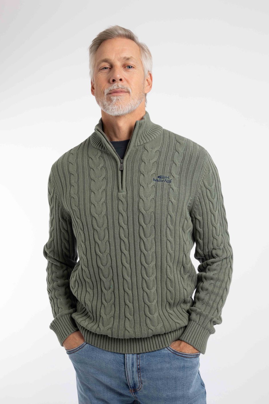 Heath 1/4 Zip Cable Knit Jumper Woodland Sage