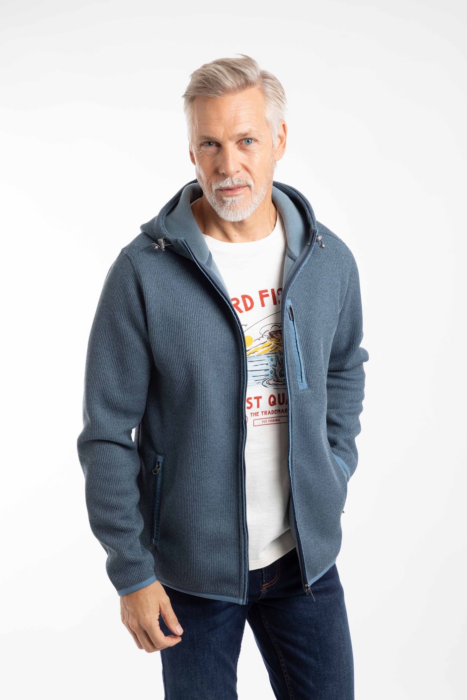 Lockie Full Zip Bonded Fleece Hoodie Blue Mirage