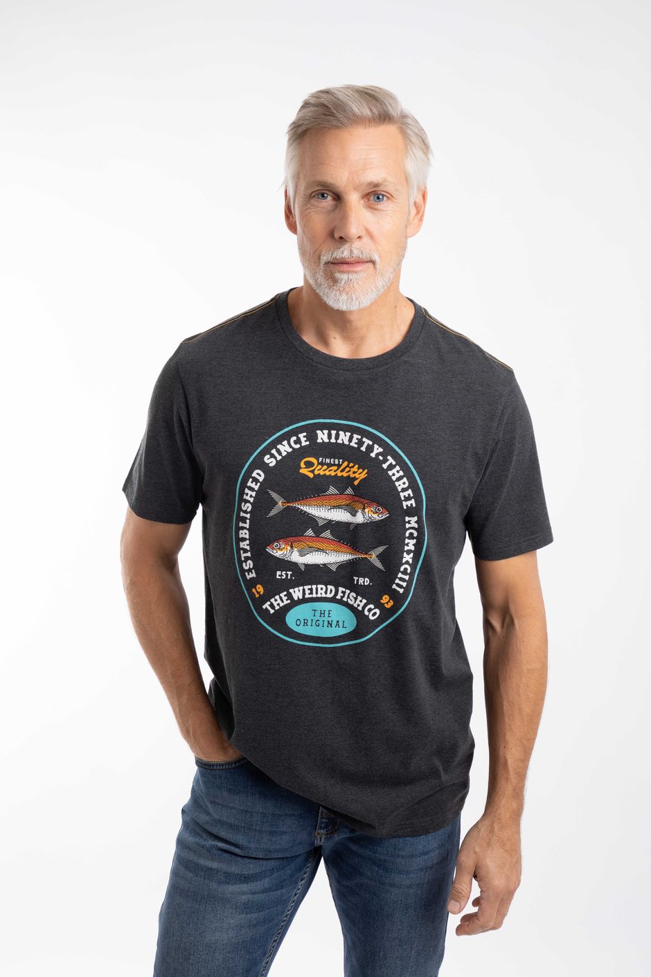 Fish Stamp Front Print Graphic T-Shirt Black