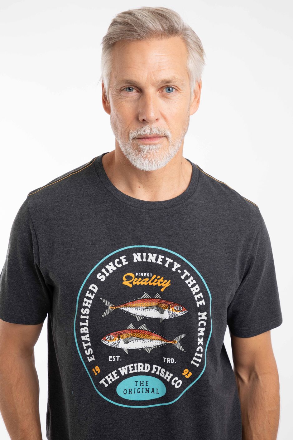 Worldoftshirts Fish Fish Stamp Front Print Graphic T-Shirt Black | Weird Fish