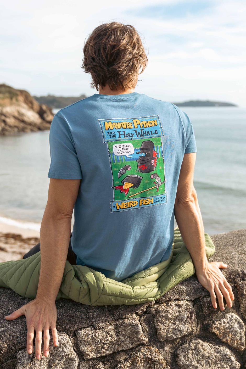 Holy Whale Back Print Artist T-Shirt Washed Blue