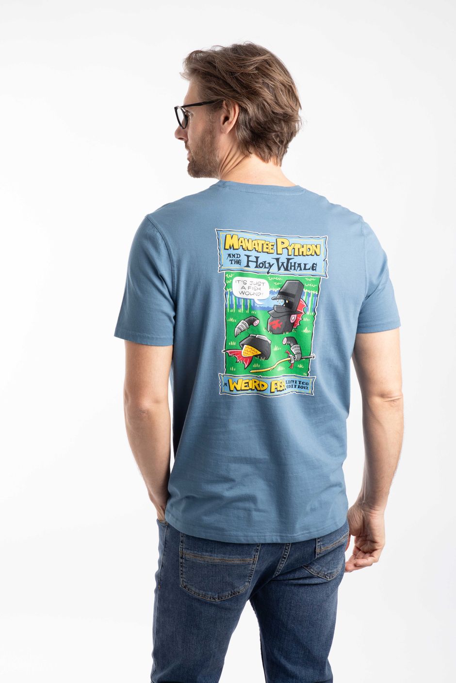 Holy Whale Back Print Artist T-Shirt Washed Blue