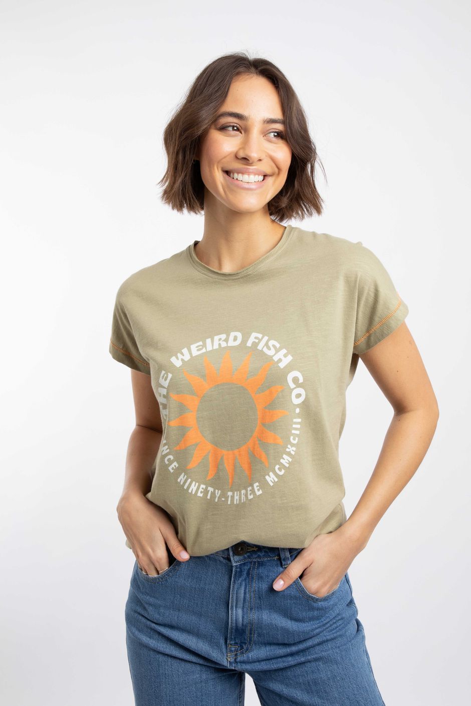 Sun Rays Front Print Graphic T-Shirt Laurel Green