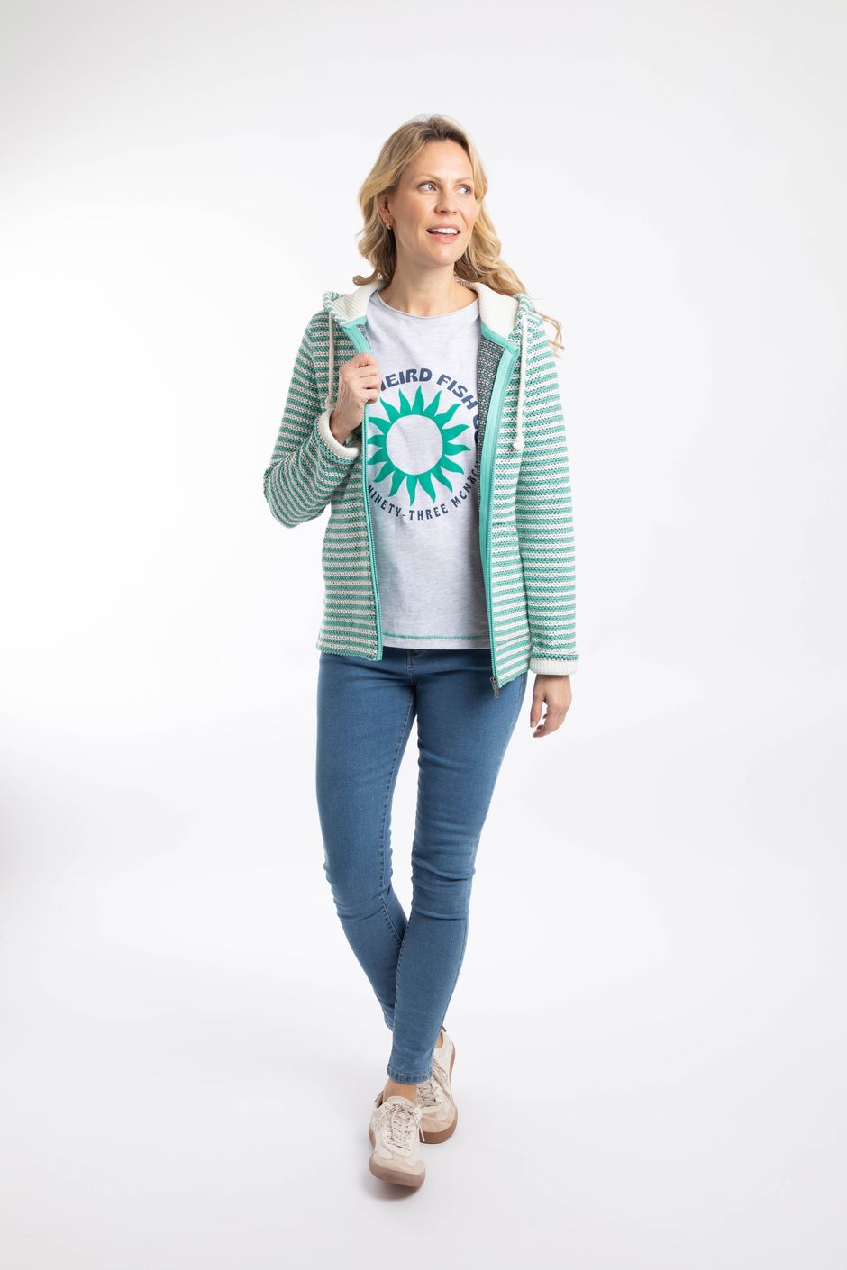 Fisher Full Zip Stripe Macaroni Hoodie Apple Mint