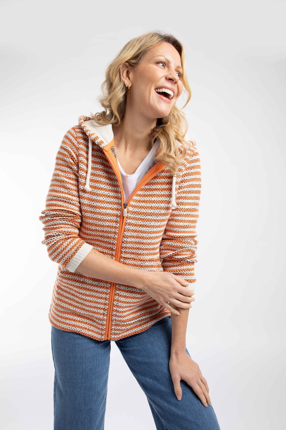 Fisher Full Zip Stripe Macaroni Hoodie Apricot