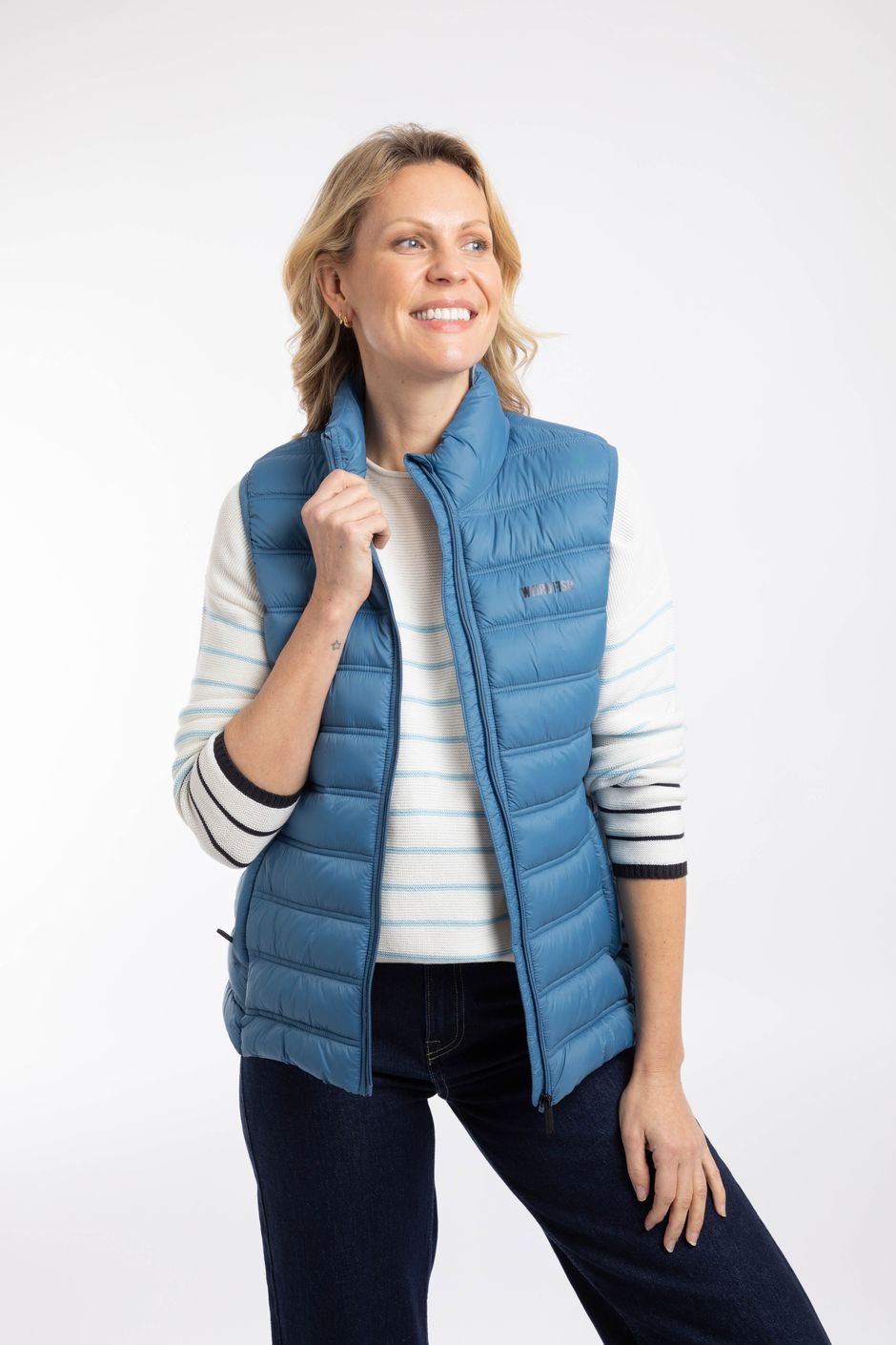Atissa Lightweight Padded Gilet Washed Blue