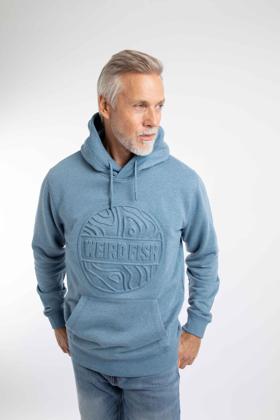 Perranporth  Embossed Grindle Hoodie Washed Blue