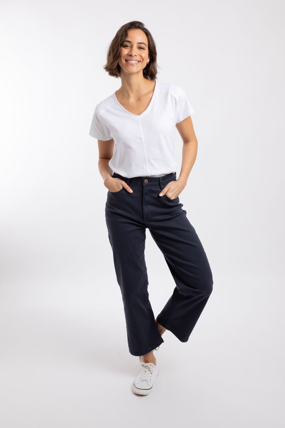 Soulina Wide Leg Cropped Denim Jeans Navy
