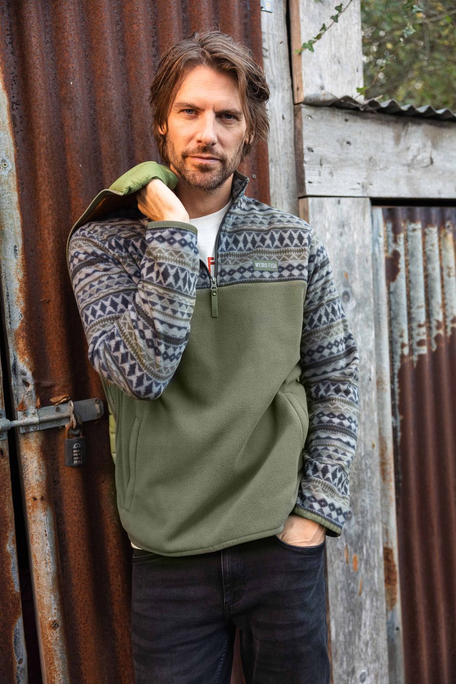 Gilbert 1/4 Zip Printed Microfleece Basil
