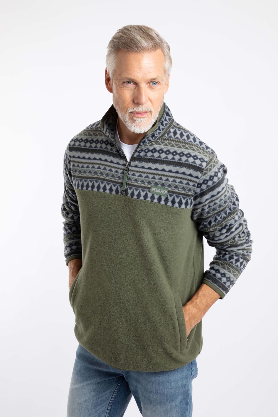 Gilbert 1/4 Zip Printed Microfleece Basil
